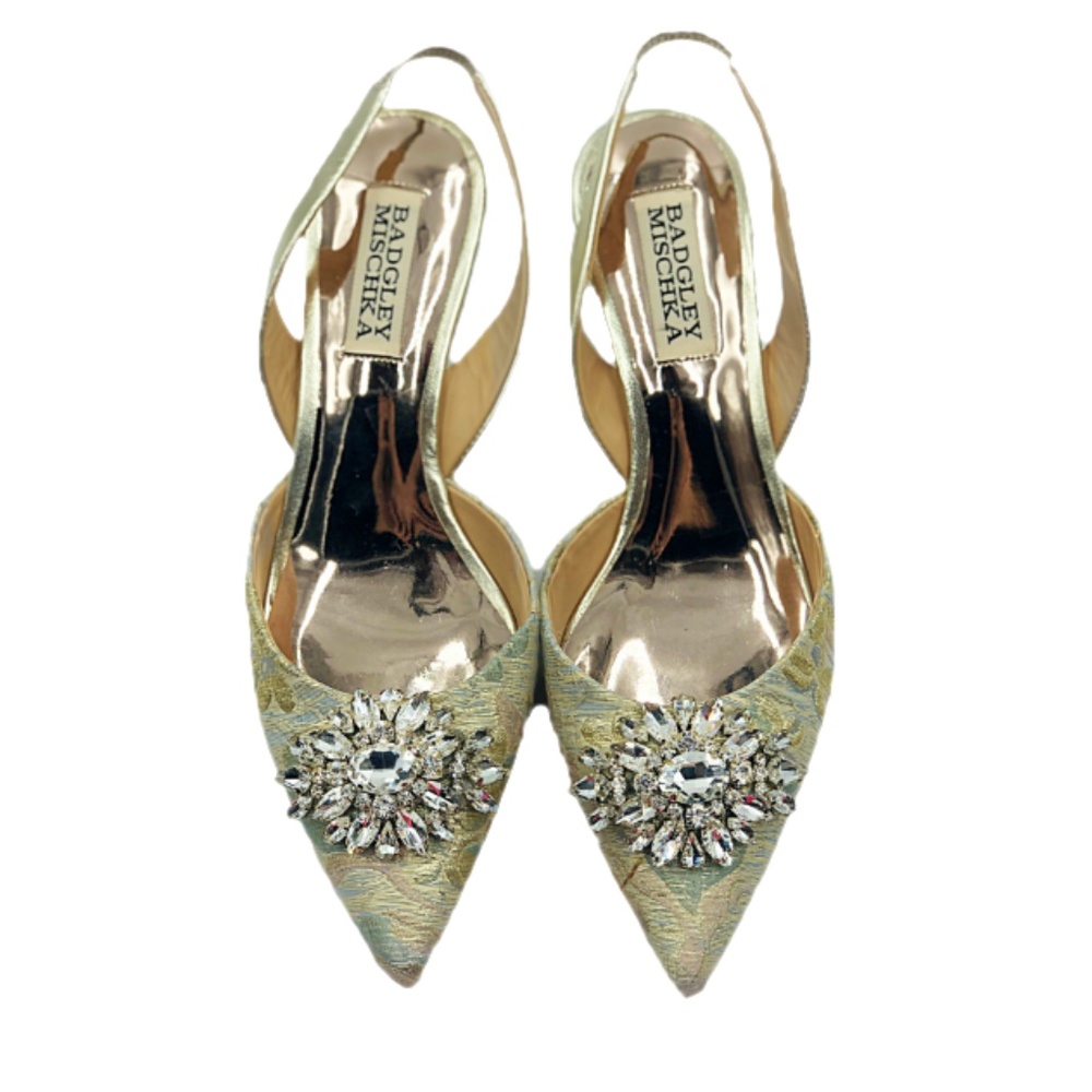 Badgley Mischka Gold Embellished Slingback Heels